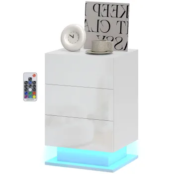 HOMCOM Noptiera cu Lumini LED Reglabile, 3 Sertare si Telecomanda, 40x35x60 cm, Alb | Aosom Romania imagine
