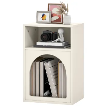 HOMCOM Noptiera Estel cu 2 Compartimente Deschise Model in Forma de Arc 40x30x60 cm Crema | Aosom Romania imagine