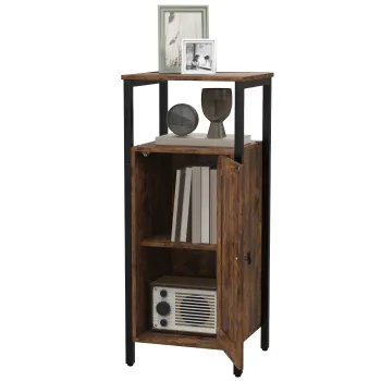 HOMCOM Noptiera in Stil Industrial cu 2 Rafturi Deschise si Raft Interior Reglabil pe 3 Nivele, 34x30x80 cm, Maro Rustic | Aosom Romania imagine