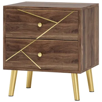 HOMCOM Noptiera masa de noapte cu 2 sertare manere aurii picioare de otel 45 x 35 x 50 cm mar brun | Aosom Romania imagine