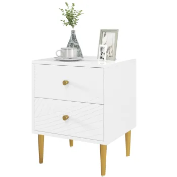 HOMCOM Noptiera masa de noapte cu 2 sertare manere, picioare din otel pentru dormitor living 40 x 35 x 50 cm alb | Aosom Romania imagine