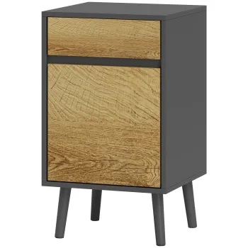 HOMCOM Noptiera Moderna cu Sertar si Dulapior fara Manere Gri Inchis | Aosom Romania imagine