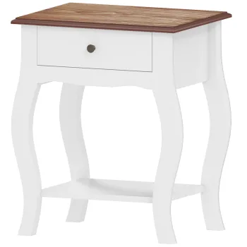 HOMCOM Noptiera Moderna cu Sertar si Raft Deschis din Lemn Alb si Lemn Natural | Aosom Romania imagine
