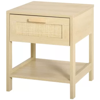 HOMCOM Noptiera Moderna din MDF, Noptiera cu Sertar si Raft Inferior pentru Depozitare, 40x40x48 cm, culoare Lemn Natur imagine