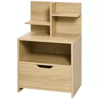 HOMCOM Noptiera moderna, Noptiera cu sertar si rafturi de depozitare, masuta pentru sufragerie, dormitor, natural | Aosom RO imagine