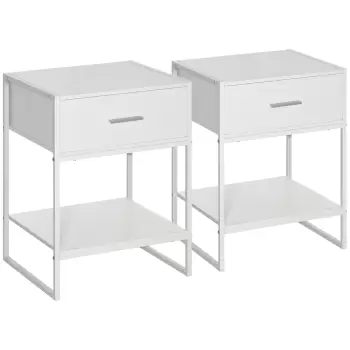 HOMCOM Noptiera Moderna Set de 2, Dulapuri noptiera cu raft sertar, Organizatoare de depozitare pentru dormitor, Camera de zi, Alb | AOSOM RO imagine