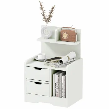 HOMCOM Noptiera Noptiera Multi-Stocare 2 sertare Nisa Raft din Lemn Alb | Aosom Romania imagine