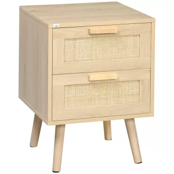 HOMCOM Noptiera pentru Dormitor cu 2 Sertare, Masuta de cafea in Stil Boho Elegante, 40x40x56cm, Culoare Lemn Natur imagine