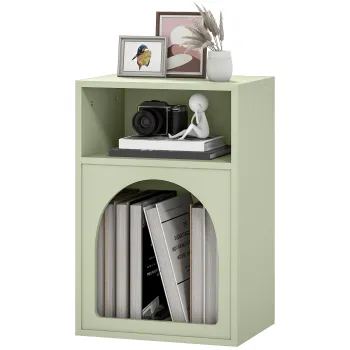 HOMCOM Noptiera Subtire cu 2 Compartimente Deschise, Design in Forma de Arc 40x30x60 cm Verde | Aosom Romania imagine