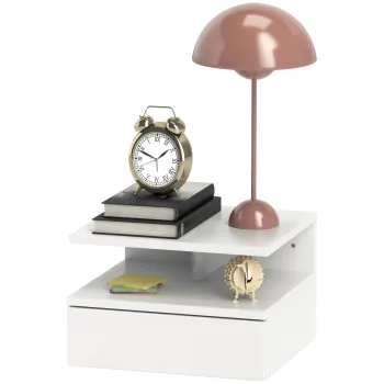 HOMCOM Noptiera Suspendata cu Sertar si Raft Superior din Lemn, 35x32x22,5 cm, Alb | Aosom Romania imagine