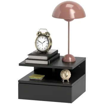 HOMCOM Noptiera Suspendata cu Sertar si Raft Superior din Lemn, 35x32x22,5 cm, Negru | Aosom Romania imagine