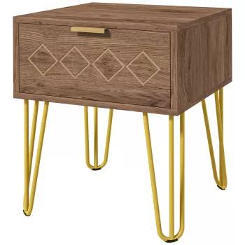 HOMCOM Noptiere Moderne Set 2 Bucati din PAL si Otel cu Sertar, 39.5x41x49 cm, Maro imagine