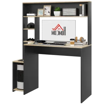 HOMCOM Oficiu cu 3 Rafturi, Birou din Lemn cu Suport CPU, 114x45x138 cm, Gri si Lemn Natural imagine