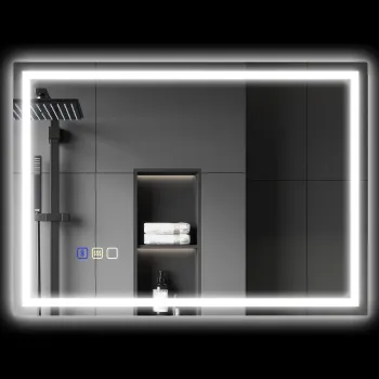 HOMCOM Oglinda Baie Antiaburire cu Lumina LED si Difuzor Bluetooth 50x70 cm | Aosom Romania imagine
