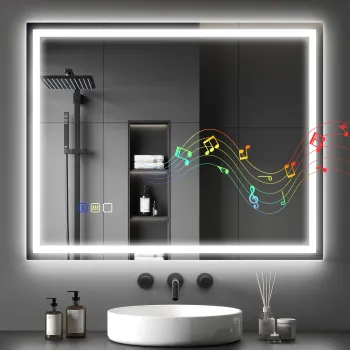 HOMCOM Oglinda Baie Bluetooth LED Antiabur Tactil | Aosom Romania imagine