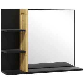 HOMCOM Oglinda Baie cu Polita, Oglinda de Machiaj Montata pe Perete, Oglinda Cosmetica cu 4 Rafturi de Depozitare pentru Machiaj, 45x15x58.5 cm, Negru imagine