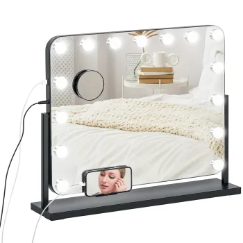 HOMCOM Oglinda cosmetica cu LED-uri, 3 moduri de lumina, reglabila, control tactil, USB, 62,5x49,5 cm, negru | Aosom Romania imagine