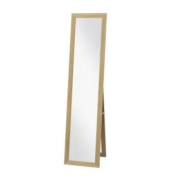 HOMCOM Oglinda cu Rama din MDF cu Picioare si Carlige pentru Utilizare pe Zid sau pe Perete, 37x40x155 cm, Culoare Lemn Natur si Transparent imagine