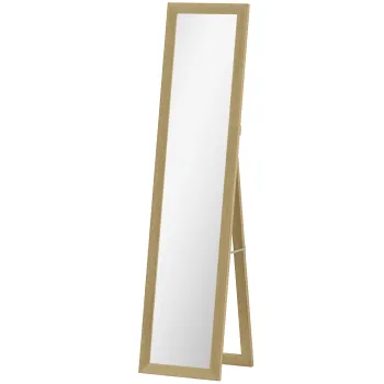 HOMCOM Oglinda cu Rama din MDF, Picioare si Carlige pentru Utilizare pe Podea sau pe Perete, 37x40x155 cm, Lemn Natural | Aosom Romania imagine