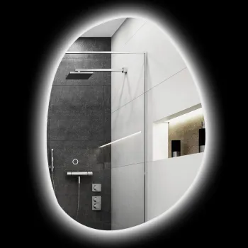 HOMCOM Oglinda de Baie Asimetrica LED 70 x 50 cm - 3 culori, anti-abur, montare murala cu comutator tactil | Aosom Romania imagine