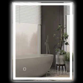 HOMCOM Oglinda de baie cu iluminare 90x70 cm LED Spiegel Wandspiegel cu functie de memorie 3 culori Argintiu | Aosom Romania imagine