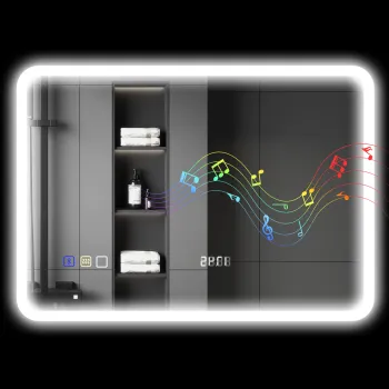 HOMCOM Oglinda de Baie cu Leduri 70x50 cm cu Bluetooth 3 Culori de Lumina Ceas Digital Functie Anticeata Functie de Memorie | Aosom Romania imagine