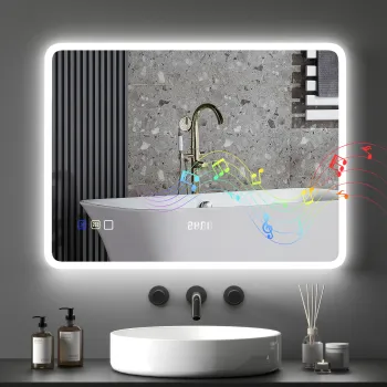 HOMCOM Oglinda de Baie cu Lumina LED 80x60 cm cu Bluetooth 3 Culori de Lumina Functie Antiabur Functie de Memorie IP44  | Aosom Romania imagine