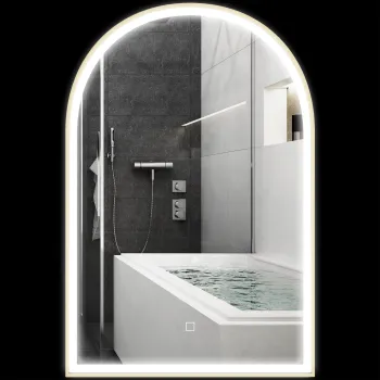 HOMCOM Oglinda de baie LED 90 x 60cm, murala, 3 culori, arcuita cadru din aluminiu, dezmagicire si buton tactil | Aosom Romania imagine