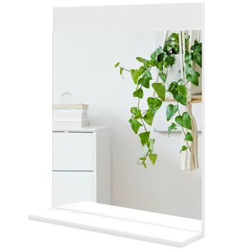 HOMCOM Oglinda de Baie pentru Perete in Stil Modern, Oglinda de Baie cu Raft, 50x12x60 cm, Alb | Aosom Romania imagine