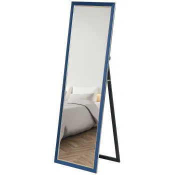 HOMCOM Oglinda de Corp Intreg 150x50 cm cu Cadru din Catifea si Suport pentru Salon Dormitor Albastru | Aosom Romania imagine