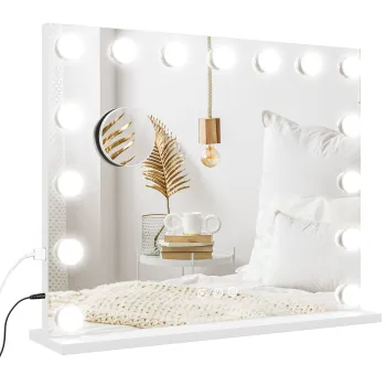 HOMCOM Oglinda de Machiaj cu LED-uri, 3 moduri de lumina, dimabila, control tactil, USB, 58x48cm, Alb | Aosom Romania imagine