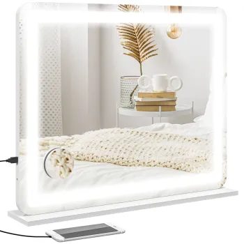 HOMCOM Oglinda de Machiaj cu Lumini LED in 3 Culori, Oglinda de Perete si Masa cu USB, 80x62x14 cm, Alb | Aosom Romania imagine