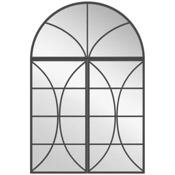 HOMCOM Oglinda de perete arcuita 80 x 120 cm, set de 3 bucati, oglinda tip vitraliu in forma de fereastra, sticla securizata si metal, negru | Aosom Romania imagine