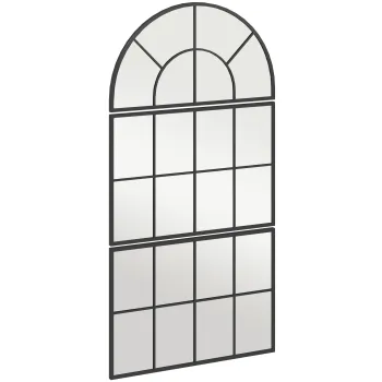 HOMCOM Oglinda de Perete Arcuita in Forma de Fereastra pentru Hol si Sufragerie cu 3 Agatatori, 76x43 cm, Negru | Aosom Romania imagine