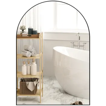 HOMCOM Oglinda de perete arcuita oglinda de baie cu cadru din aliaj de aluminiu pentru dormitor living intrare 50 x 70 cm negru | Aosom Romania imagine