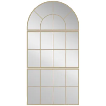 HOMCOM Oglinda de perete arcuita oglinda de perete in forma de fereastra set de 3 piese cadru din metal 76 x 150 cm auriu | Aosom Romania imagine