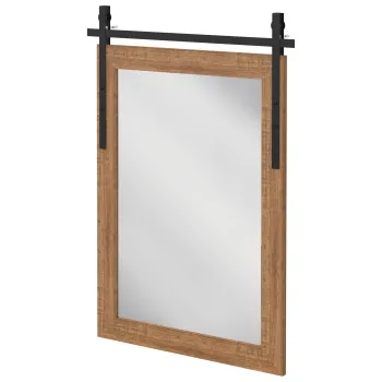 HOMCOM Oglinda de perete dreptunghiulara decorativa pentru living Oglinda agatata 86,5 x 61 cm Maro deschis | Aosom Romania imagine