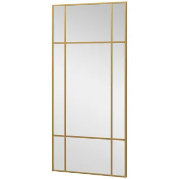 HOMCOM Oglinda de Perete Dreptunghiulara, Oglinda de Vanitate Stil Fereastra cu Cadru Metalic, Oglinda Decorativa Suspendata, 110x2x50 cm, Auriu imagine