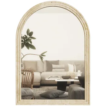 HOMCOM Oglinda de Perete in Forma de Arc cu Margine Canelata 60x2x90 cm Bej | Aosom Romania imagine