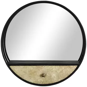 HOMCOM Oglinda de perete rotunda O61cm, oglinda decorativa cu sertar si cadru din metal si MDF, negru imagine