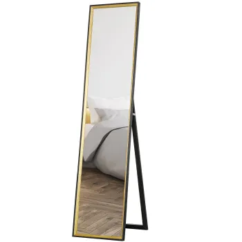 HOMCOM Oglinda de Podea Inalta cu Suport Posterior si Rama, Oglinda de Perete din MDF si Sticla, 37x3x157 cm, Auriu | Aosom Romania imagine