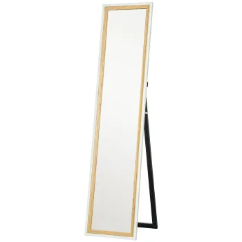 HOMCOM Oglinda de podea lungime intreaga oglinda pe suport cu rama cu efect lemn, montare pe sol, suspendata, sprijinita, 157 x 37 cm alb | Aosom Romania imagine