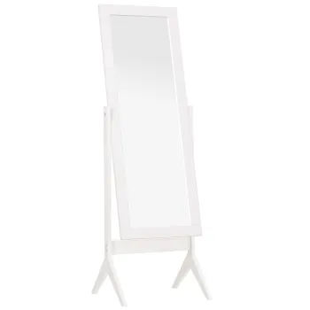 HOMCOM Oglinda de Podea Mare Oglinda de Podea cu Inclinare reglabila pentru Dressing Camera dim. 47L x 46l x 148H cm din Lemn Alb | Aosom Romania imagine
