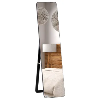 HOMCOM Oglinda de Podea sau Perete cu Cadru din Lemn, Oglinda cu Suport, Pliabil cu Balama, 37x43x156 cm, Nuc imagine