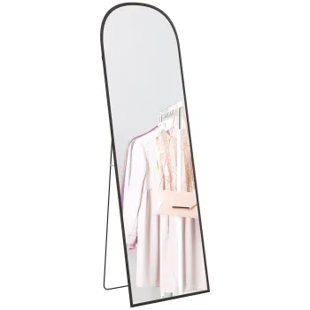 HOMCOM Oglinda de Podea si Perete, Oglinda Moderna cu Structura din Aliaj de Aluminiu si Suport Pliabil, 50x161.5 cm, Negru imagine