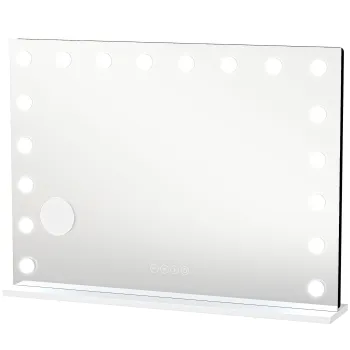 HOMCOM Oglinda Hollywood pentru machiaj cu 18 lampi LED reglabile, 3 culori, lumina RGB, difuzor Bluetooth, marire 10x Alb | Aosom Romania imagine