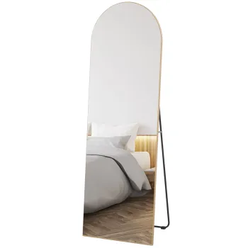 HOMCOM Oglinda in lungime completa 50 x 150 cm, oglinda pe suport, oglinda mare de perete fara rama, pentru sufragerie, ton aur | Aosom Romania imagine