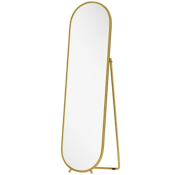 HOMCOM Oglinda Inalta cu Cadru de Sustinere, Oglinda Ovala pentru Dormitor sau Living, 40x4x160 cm, Auriu | Aosom Romania imagine