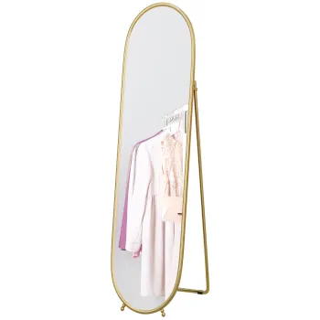 HOMCOM Oglinda Inalta cu Cadru de Sustinere, Oglinda Ovala pentru Dormitor sau Living, 40x4x160 cm, Auriu imagine