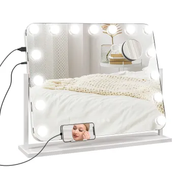HOMCOM Oglinda Machiaj cu 15 LED-uri din Sticla si Metal Alb | Aosom Romania imagine